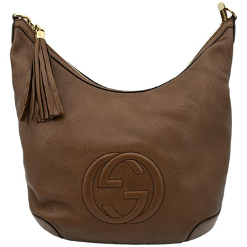GUCCI Soho Pebbled  Leather Chain Shoulder Bag Maple Brown 308981