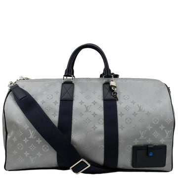 LOUIS VUITTON Satellite Keepall Bandouliere 50 Monogram Travel Bag Silver