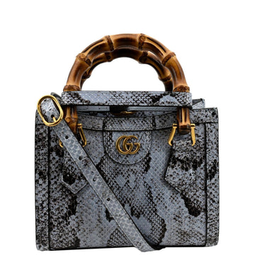 GUCCI Diana Bamboo Mini Python Leather Tote Bag Light Blue