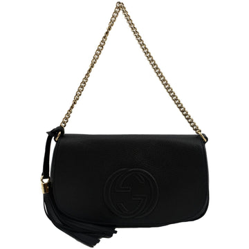 GUCCI Soho GG Flap Leather Chain Shoulder Bag Black 536224