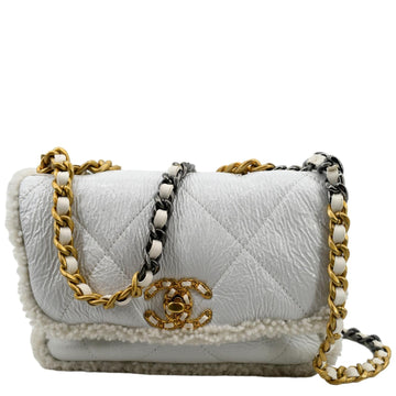 CHANEL 19 Flap Shearling New 1:1 Rep Leather Shoulder Bag White