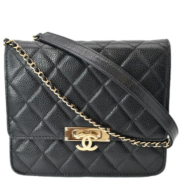 CHANEL Golden Class Caviar Leather Wallet on Chain Bag Black