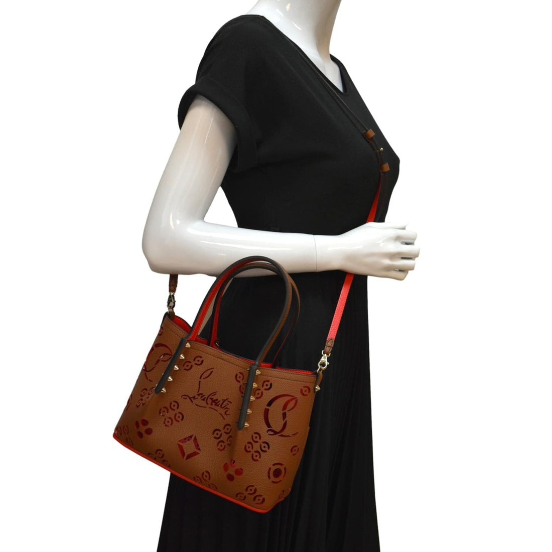 CHRISTIAN LOUBOUTIN Cabarock Loubinthesky Perforated Spikes Tote Bag Brown