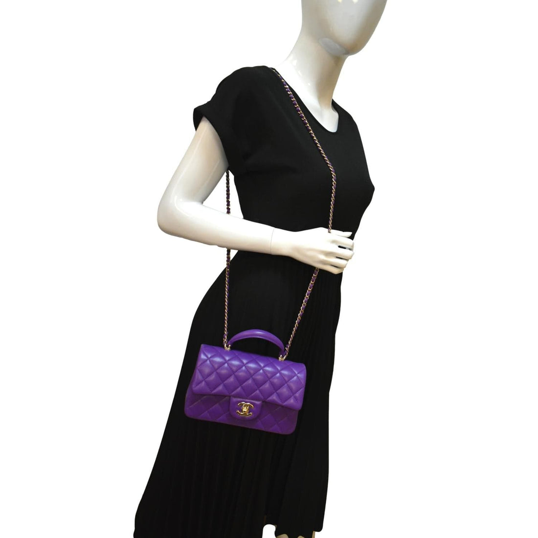 CHANEL Mini Top Handle Rectangular Flap  Crossbody Bag Purple