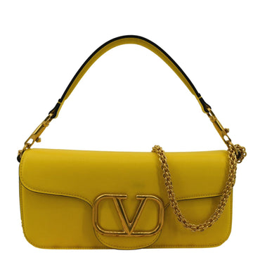 VALENTINO Garavani Loco V Logo  Leather Shoulder Bag Yellow