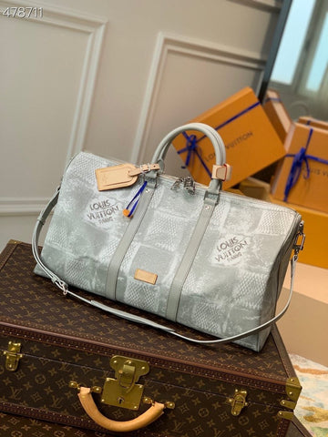 Top Quality Keepall Bandouliere 50 Damier Salt Canvas Stone Grey For Men, Bags, Travel Bags 19.7in/50cm Top Quality N50069