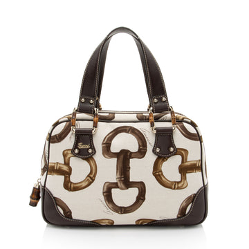 Gucci Horsebit Canvas Bamboo Satchel