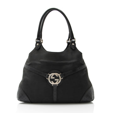 Gucci Canvas Perforated Leather Interlocking G Reins Satchel