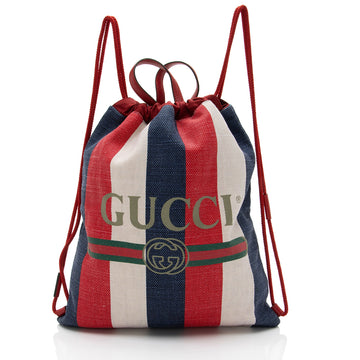 Gucci Canvas Sylvie Stripe Logo Drawstring Backpack