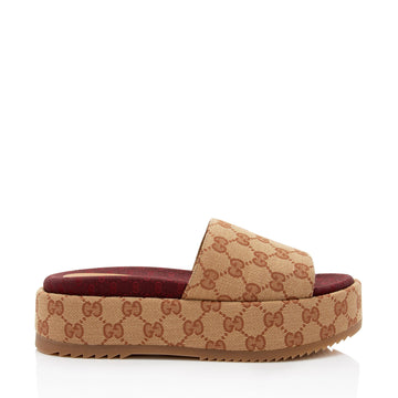 Gucci GG Canvas Angelina Slide Platform Sandals - Size 8.5 / 38.5 (SHF-jgEb0t)