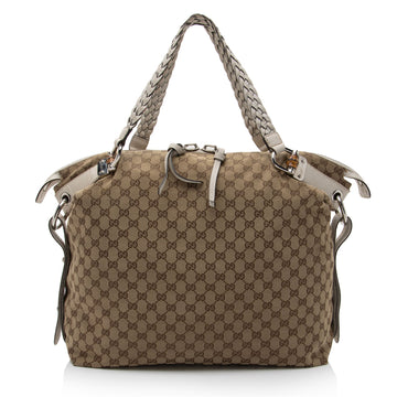 Gucci GG Canvas Bamboo Bar Large Tote (SHF-8uUHe9)