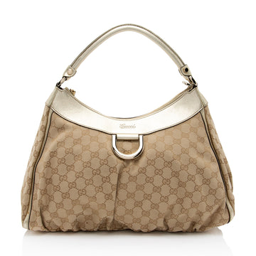 Gucci GG Canvas Metallic Leather D Ring Medium Hobo (SHF-hGJsEO)