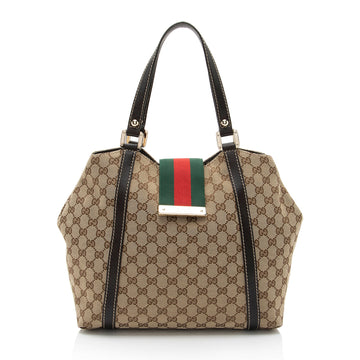 Gucci GG Canvas New Ladies Web Small Tote (SHF-eiujZp)