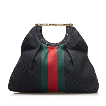 Gucci GG Canvas Web Metal Bamboo Tote (SHG-XlBfM7)