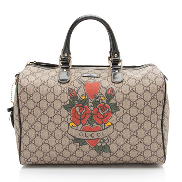 Gucci GG Supreme Tattoo Heart Medium Boston Bag