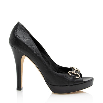 Gucci Guccissima Leather Hollywood Horsebit Peep Toe Pumps - Size 9.5 / 39.5 (SHF-AG6d9a)