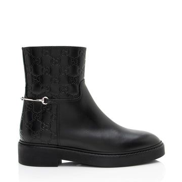 Gucci Guccissima Leather Horsebit Ankle Boots - Size 8 / 38