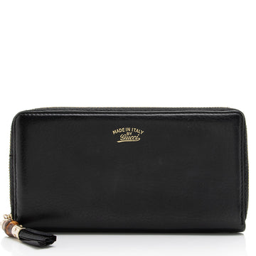 Gucci Leather Bamboo Tassel Zip Around Wallet (SHF-23545)