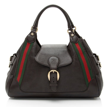 Gucci Leather Heritage Web Buckle Medium Satchel
