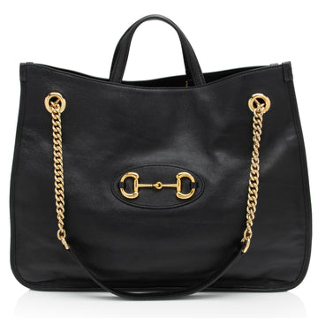 Gucci Leather Horsebit 1955 Chain Large Tote (SHF-LnlXOo)