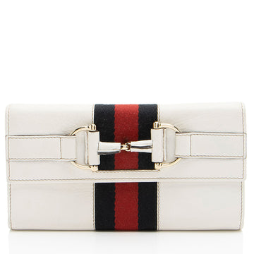 Gucci Leather Horsebit Web Continental Wallet (SHF-yXh8tm)