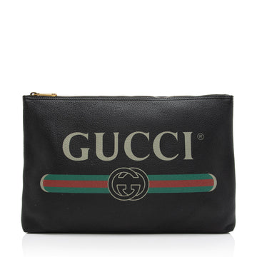 Gucci Leather Logo Zip Large Pouch (SHF-YffhN8)