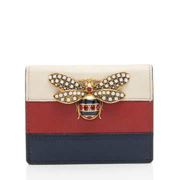 Gucci Leather Queen Margaret Bee Card Case (SHF-xcHoPF)