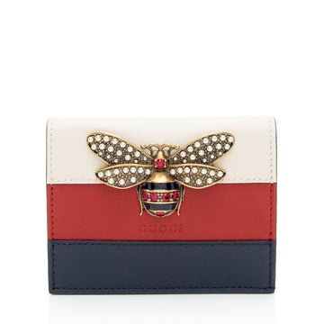 Gucci Leather Queen Margaret Bee Card Case