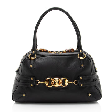 Gucci Leather Bamboo Horsebit Wave Satchel (SHF-Ka9DSr)