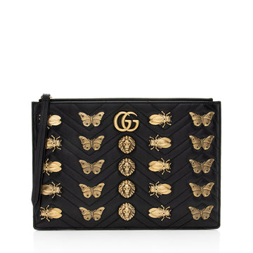 Gucci Matelasse Leather GG Marmont Animal Studs Clutch