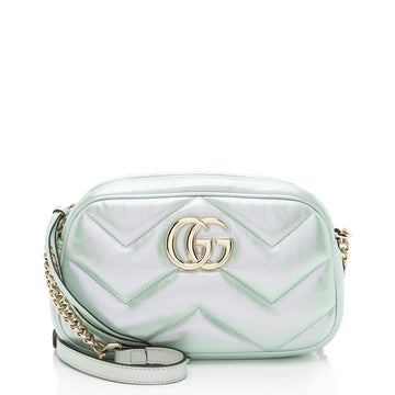 Gucci Matelasse Padded Iridescent Leather GG Marmont Small Camera Bag