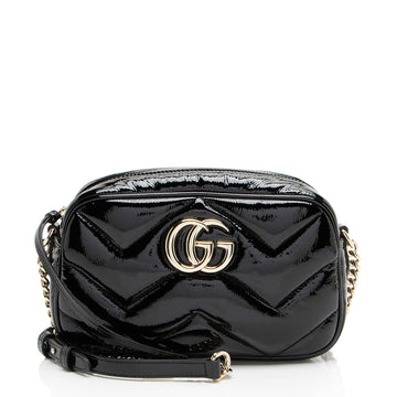 Gucci Matelasse Padded Patent Leather GG Marmont Small Camera Bag