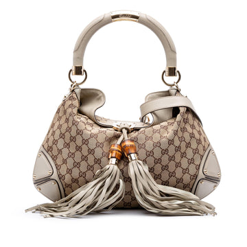 Gucci Medium GG Canvas Bamboo Indy Hobo