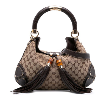 Gucci Medium GG Canvas Bamboo Indy Hobo