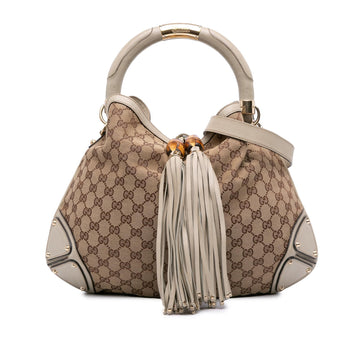 Gucci Medium GG Canvas Bamboo Indy Hobo