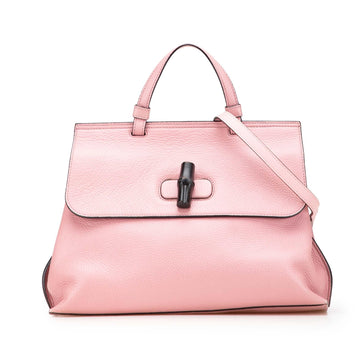 Gucci Medium Leather Bamboo Daily Satchel