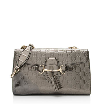 Gucci Metallic Patent Guccissima Leather Emily Medium Shoulder Bag