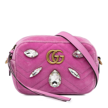 Gucci Mini GG Marmont Crystal Embellished Velvet Crossbody (SHG-A5av44)