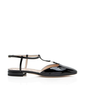 Gucci Patent Leather Double G Slingback Flats - Size 8 / 38