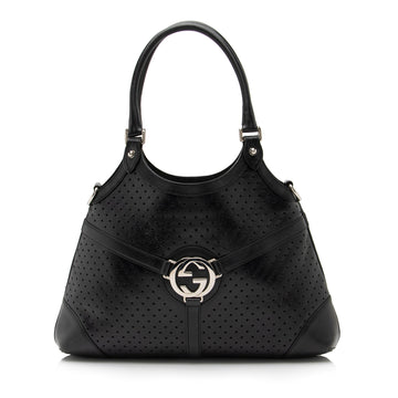 Gucci Perforated Leather Interlocking G Reins Satchel (SHF-23526)