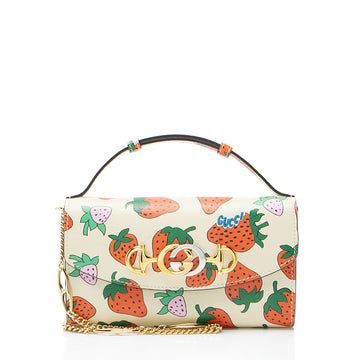 Gucci Printed Leather Strawberry Zumi Mini Shoulder Bag