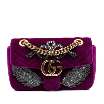 Gucci Small GG Marmont Matelasse Velvet Crystal Embellished Shoulder Bag