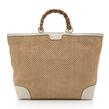Gucci Straw Bamboo Top Handle Satchel (SHF-8UehuG)