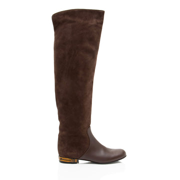 Gucci Suede Leather Bamboo Heel Knee High Boots - Size 6 / 36