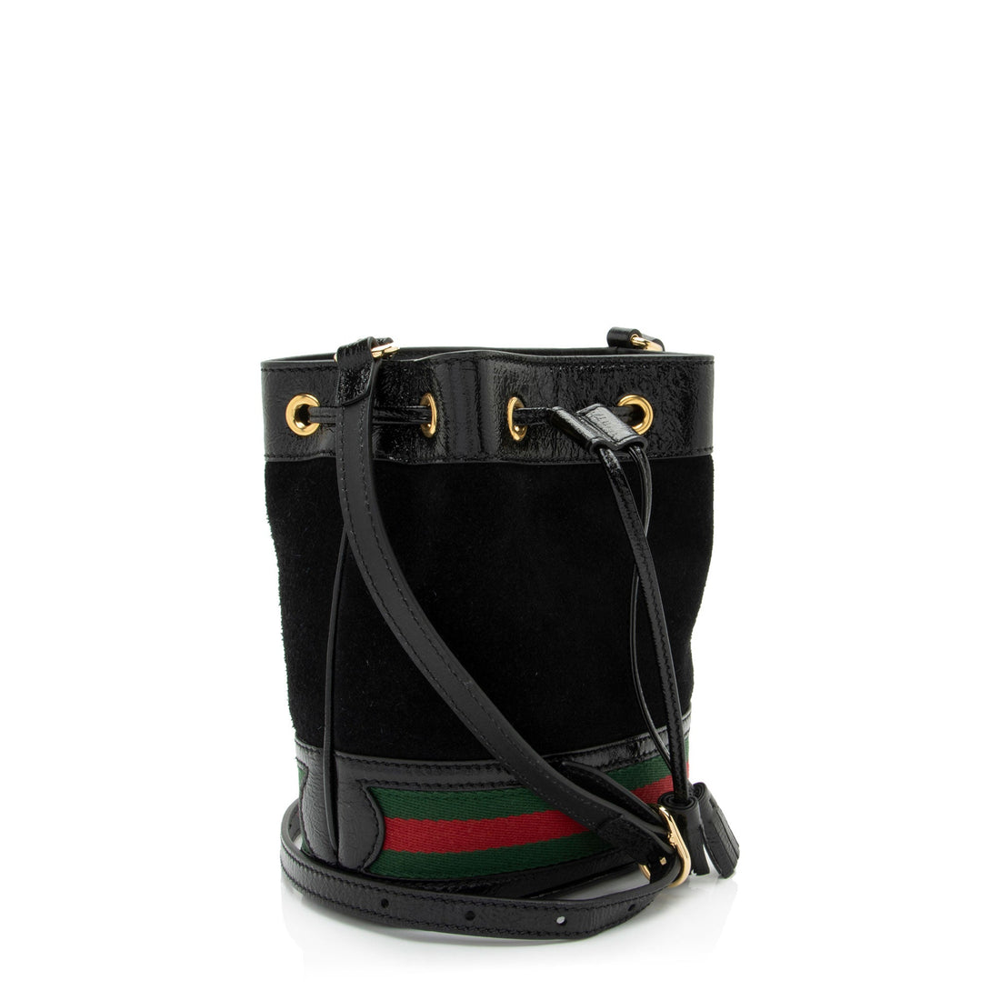 Gucci Suede Patent Leather Ophidia Mini Bucket Bag (SHF-2h2Hru)
