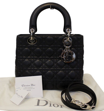 CHRISTIAN DIOR Cannage Quilted  Leather Lady Dior Medium Bag