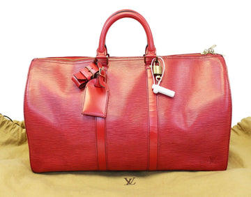 LOUIS VUITTON Epi Leather Red Keepall 45 Boston Bag