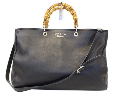 GUCCI Bamboo Shopper Black Leather Tote Bag