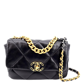 CHANEL 19 Small Flap Quilted  Leather Shoulder Bag Black