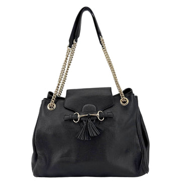 GUCCI Emily Pebbled Leather Chain Shoulder Bag Black 336757